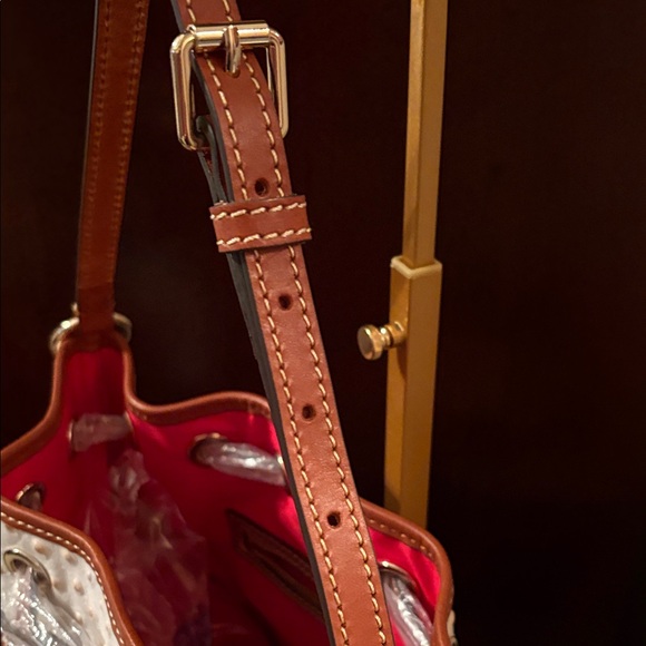 Dooney & Bourke White and Tan Drawstring crossbody Bag - Picture 3 of 12